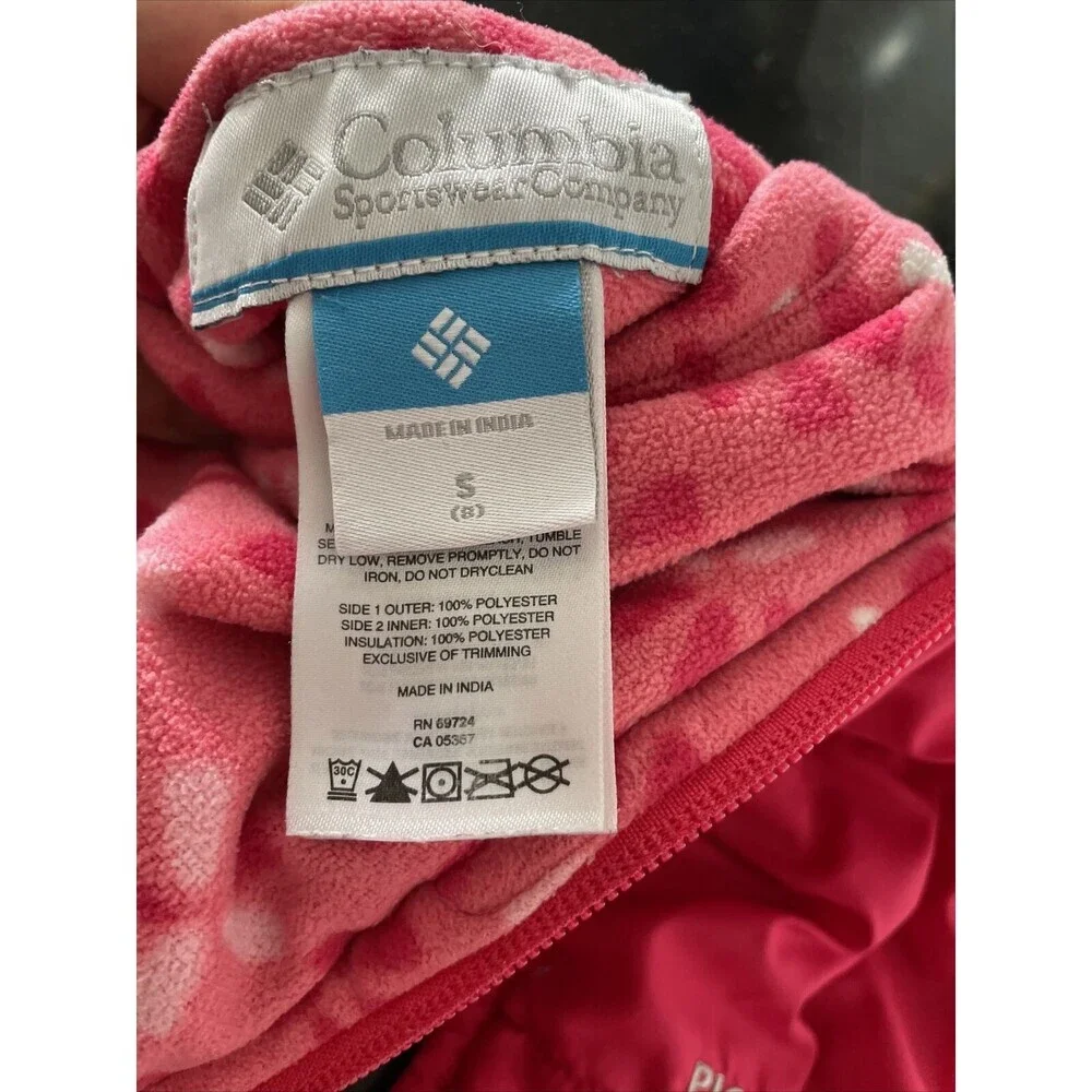 Columbia Girls FLAW Sz S -8 Reversible Puffer Vest Pink Pockets  Zip Pockets
